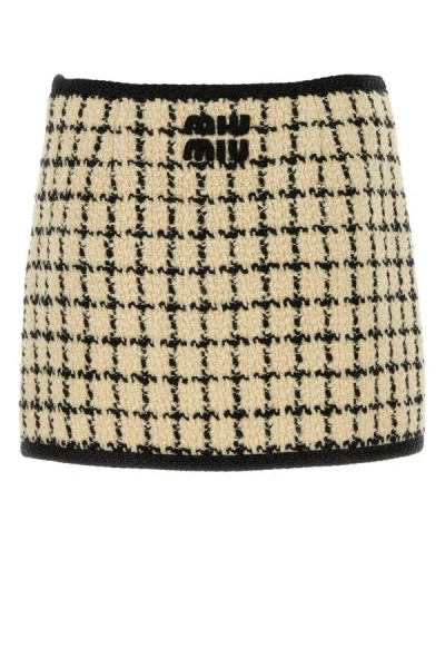 Miu Miu Embroidered Wool Blend Mini Skirt In Multicolor
