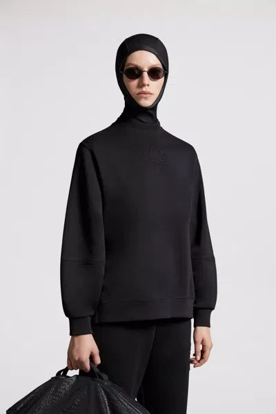 Moncler Women Sweatshirt With Embossed Logo In Black