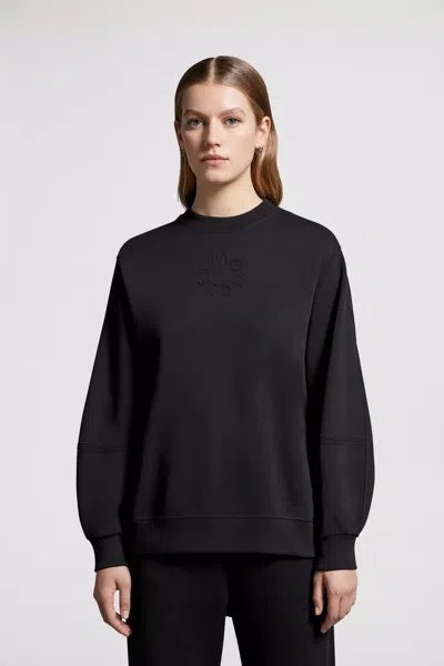 Moncler Women Sweatshirt With Embossed Logo In Black