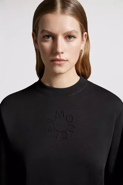 Moncler Women Sweatshirt With Embossed Logo In Black