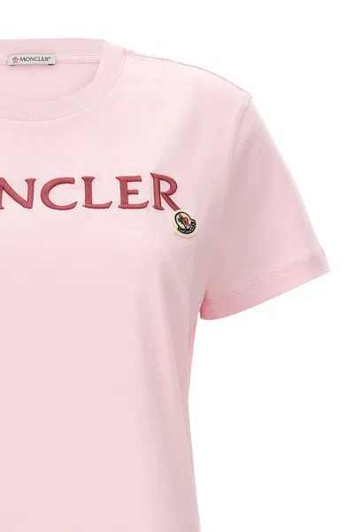 Shop Moncler Women Logo Embroidery T-shirt In Pink