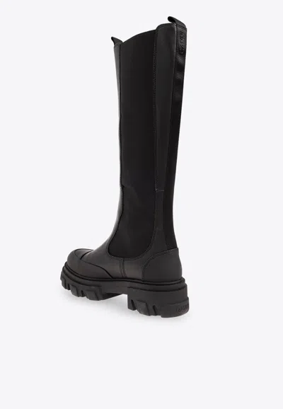 Shop Ganni 45 Knee-high Lug Boots In Black