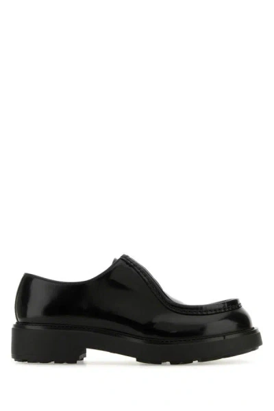 Prada Brushed Leather Lace-up Shoes Lace Up Shoes Black In Black