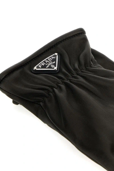Prada Men Black Nappa Leather Gloves In Black