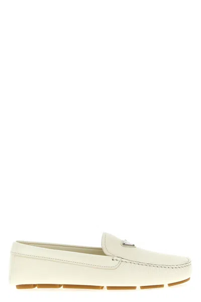 Prada Design Loafers With Subtle Stitched Detail In White