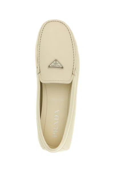 Prada Design Loafers With Subtle Stitched Detail In White