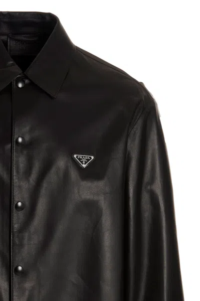 Shop Prada Men Logo Nappa Shirt In Black