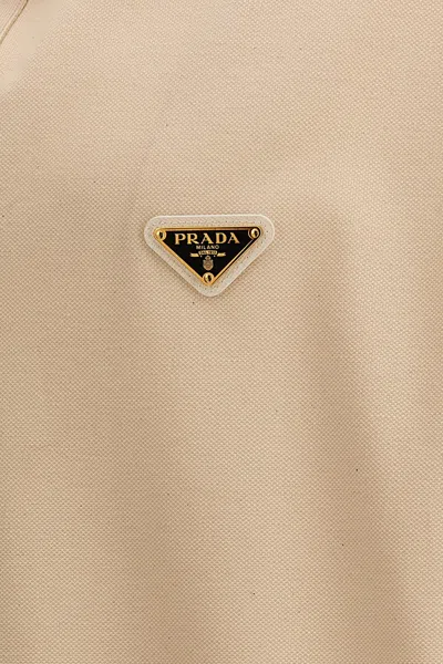 Shop Prada Men Triangle Logo Polo Shirt In Cream