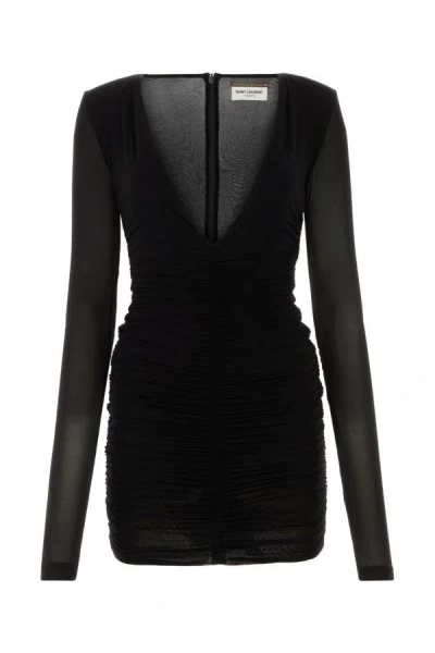 Shop Saint Laurent Woman Black Stretch Cupro Mini Dress