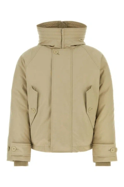 Ferragamo Beige Polyester Blend Padded Jacket In Brown