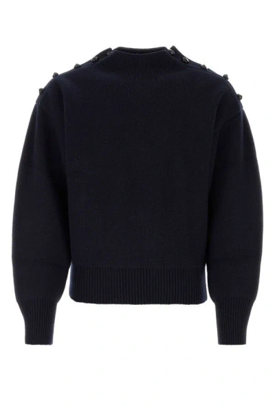 Ferragamo Studded Mock-neck Knitted Jumper In Blue