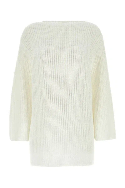 Ferragamo Cotton Oversize Sweater Ribbed Texture In White