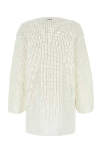 Ferragamo Cotton Oversize Sweater Ribbed Texture In White