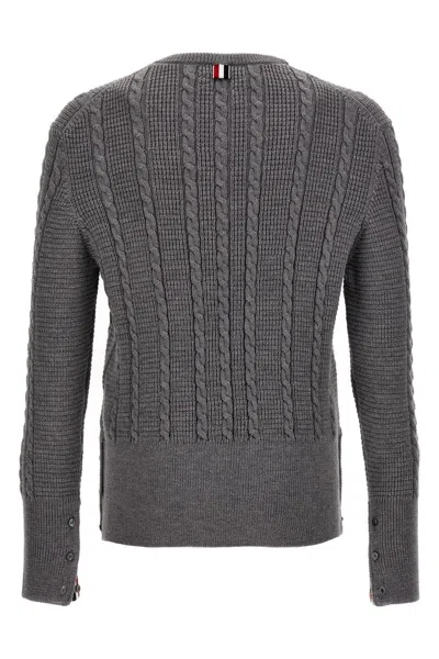 Shop Thom Browne Men 'cable' Sweater In Gray
