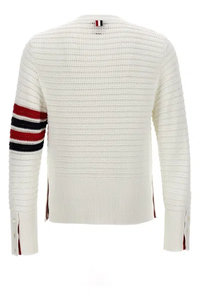 Shop Thom Browne Men 'faux Crochet Stitch' Sweater In White