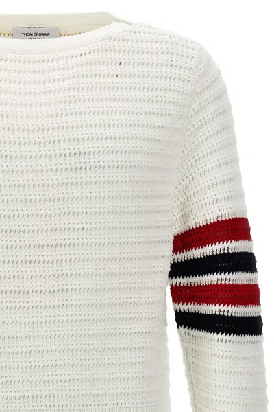 Shop Thom Browne Men 'faux Crochet Stitch' Sweater In White