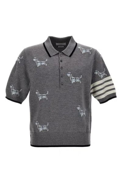Shop Thom Browne Men 'hector' Polo Shirt In Gray