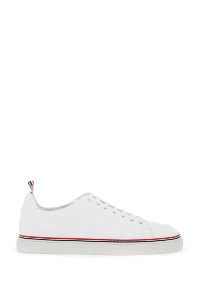 Shop Thom Browne Smooth Leather Sneakers With Tricolor Detail. Men In White