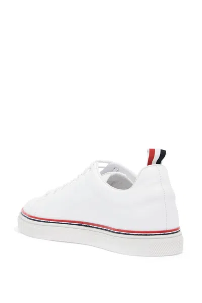 Shop Thom Browne Smooth Leather Sneakers With Tricolor Detail. Men In White