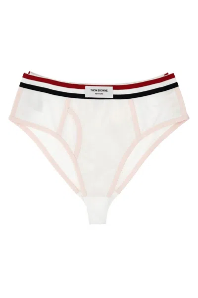 Thom Browne Color-block Briefs With Elastic Waistband And Sheer Panels In White