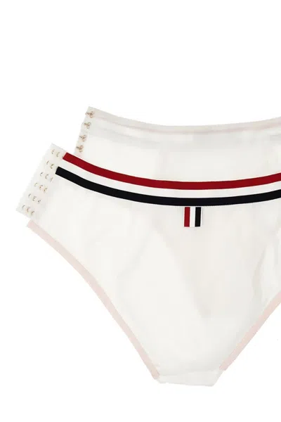 Thom Browne Color-block Briefs With Elastic Waistband And Sheer Panels In White