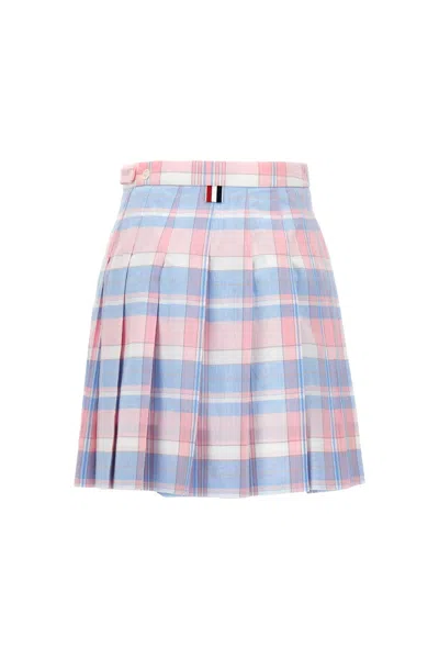 Shop Thom Browne Women Check Pleated Skirt In Multicolor