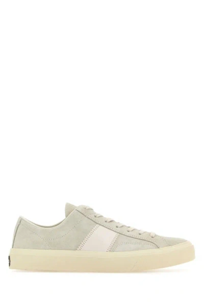 Shop Tom Ford Man Light-grey Suede Cambridge Sneakers In Gray
