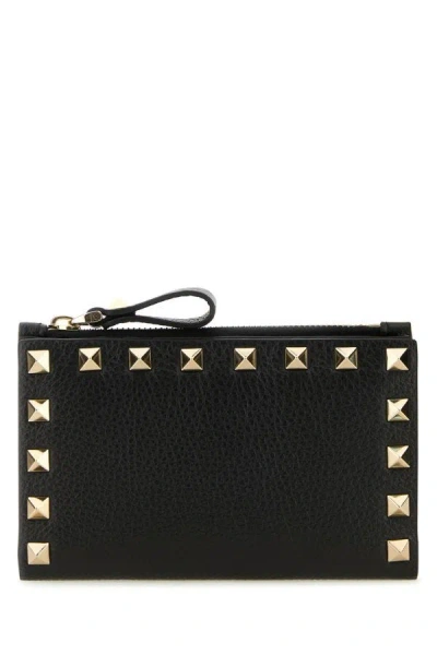 Valentino Rockstud Zipper Coin Card Holder In Black