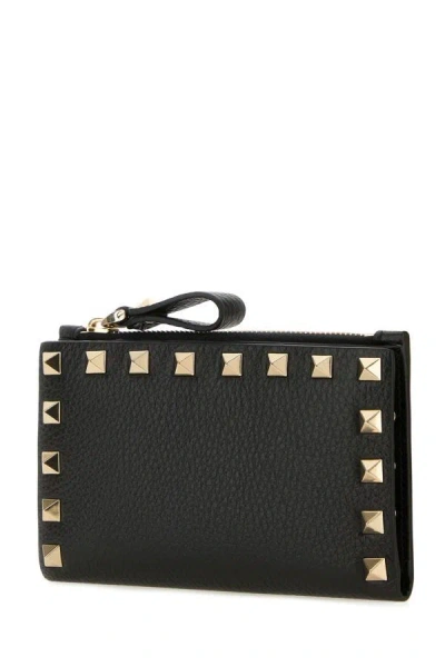 Valentino Rockstud Zipper Coin Card Holder In Black