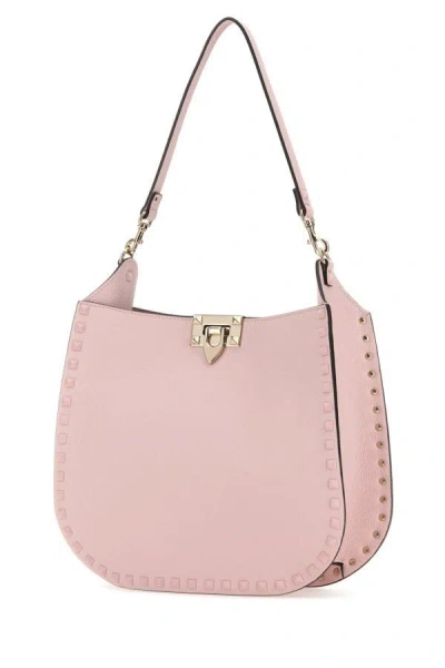 Shop Valentino Garavani Woman Pink Leather Hobo Rockstud Handbag