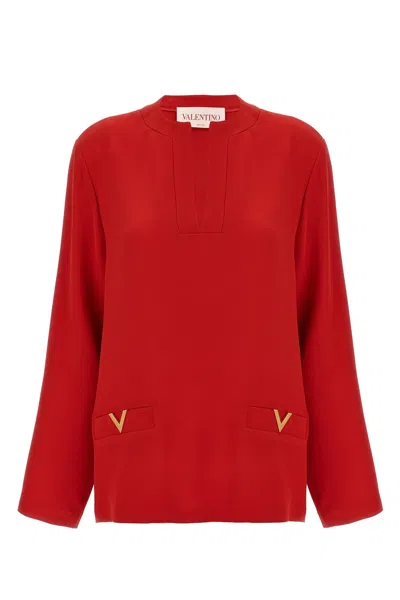 Shop Valentino Garavani Women  'v Gold' Blouse In Red