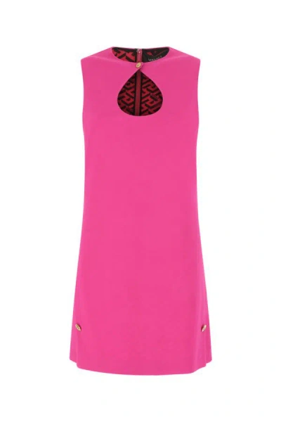 Shop Versace Woman Fuchsia Stretch Crepe Mini Dress In Pink