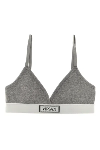 Versace Bralette A Coste Con Logo 90s Vintage In Gray