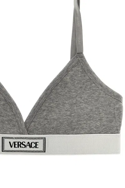 Versace Bralette A Coste Con Logo 90s Vintage In Gray