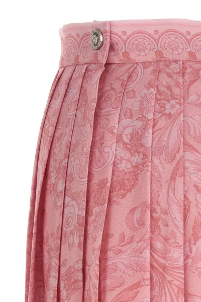 Shop Versace Women 'barocco' Skirt In Pink