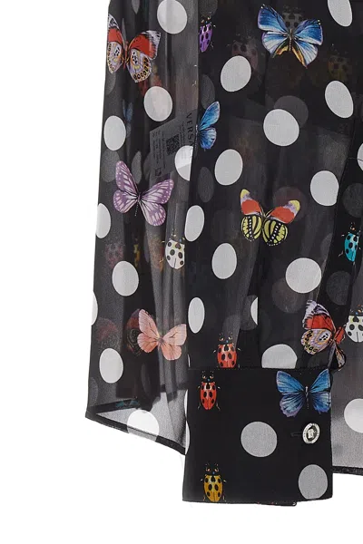 Shop Versace Women 'heritage Butterflies & Ladybugs Polka Dot' Capsule La Vacanza Shirt In Black