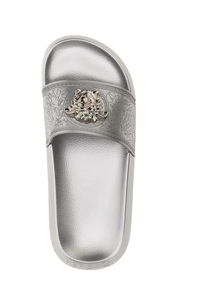 Shop Versace Women 'medusa' Slides In Silver
