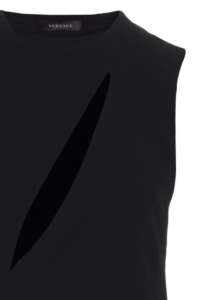 Versace Sleeveless Midi Dress With Cutouts In Black