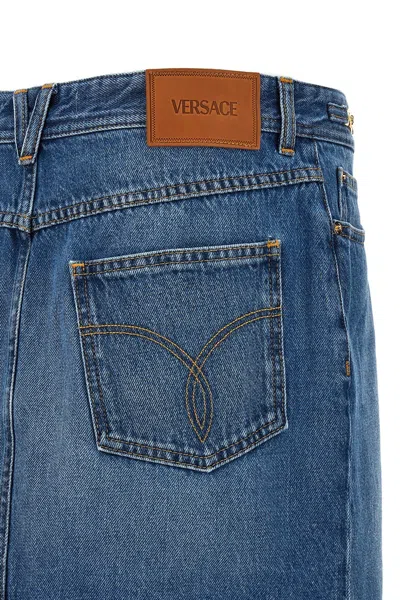 Shop Versace Women Denim Mini Skirt In Blue