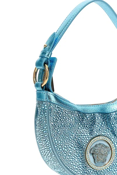 Shop Versace Women La Vacanza 'repeat' Mini Capsule Shoulder Bag In Blue