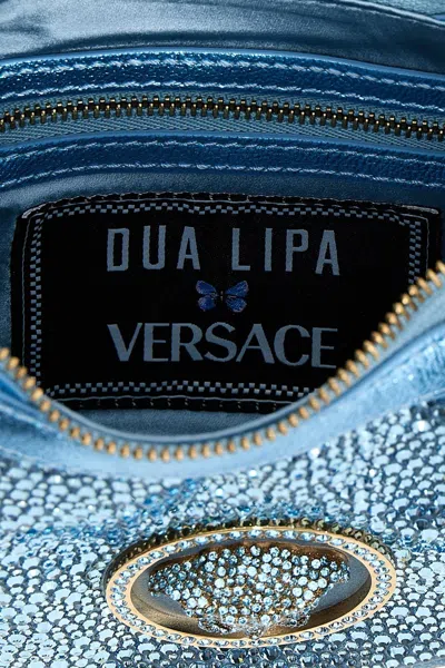 Shop Versace Women La Vacanza 'repeat' Mini Capsule Shoulder Bag In Blue