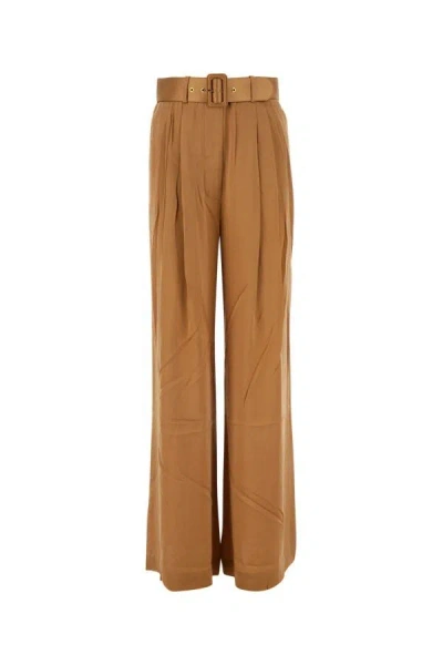 Shop Zimmermann Woman Camel Silk Tuck Wide-leg Pant In Brown