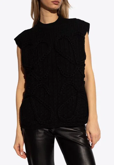Shop Loewe Anagram Cable Sleeveless Wool Vest In Black