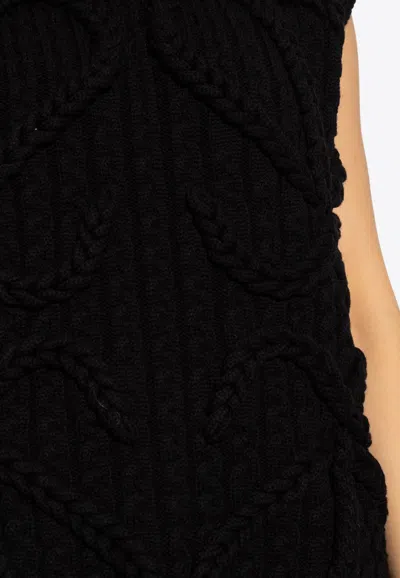 Shop Loewe Anagram Cable Sleeveless Wool Vest In Black