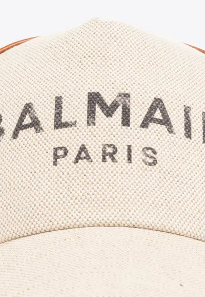 Shop Balmain B-army Logo Printed Baseball Cap In Beige
