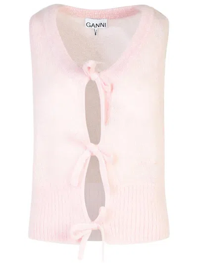 Shop Ganni Pink Mohair Blend Vest