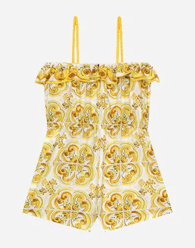 Dolce & Gabbana Batiste Playsuit With Yellow Majolica Print In Print