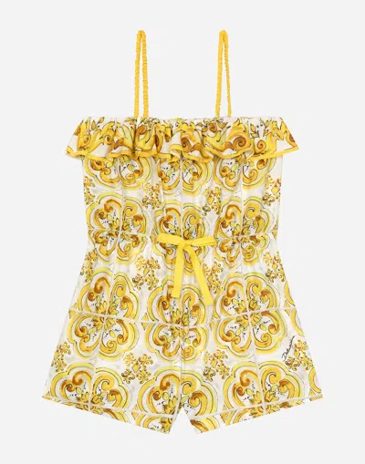 Dolce & Gabbana Batiste Playsuit With Yellow Majolica Print In Print