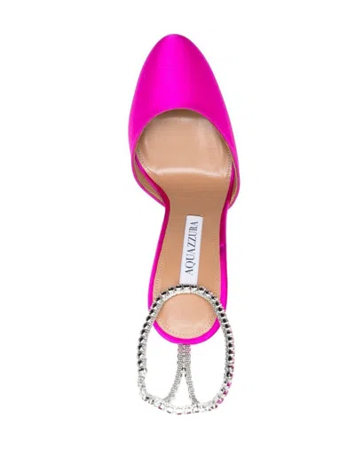 Shop Aquazzura Fuchsia Pink 'ice' Pumps Satin Effect With Crystal Embellishment In Leather Woman