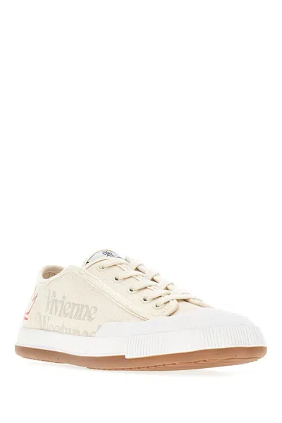 Shop Vivienne Westwood Logo Canvas Sneakers In Beige